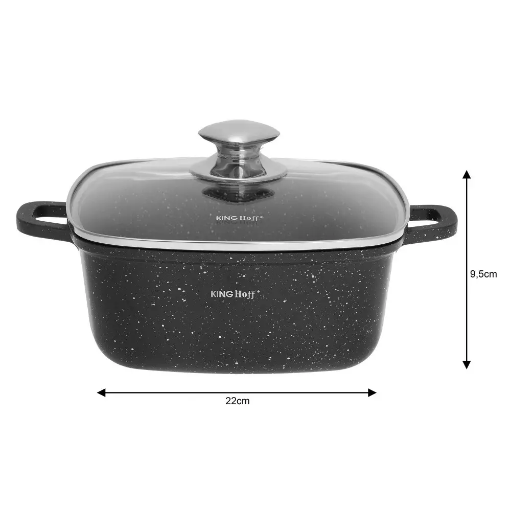 Oala cu capac cu invelis marmura neagra 3.7 L 22x22 cm (KH-1602) [2]