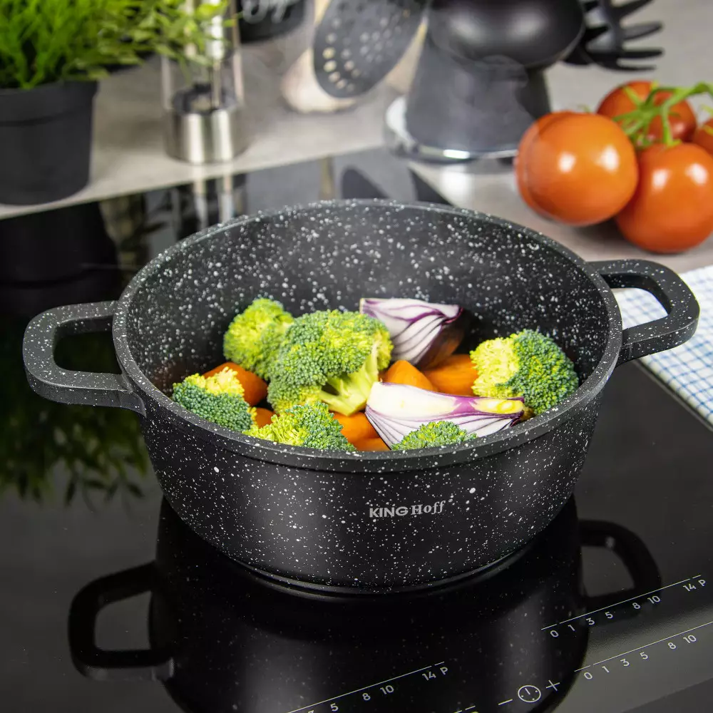 Oala cu capac cu invelis marmura negru 1.3 L 16 cm (KH-1592) [2]