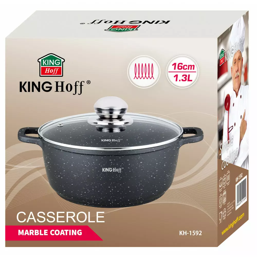 Oala cu capac cu invelis marmura negru 1.3 L 16 cm (KH-1592) [6]