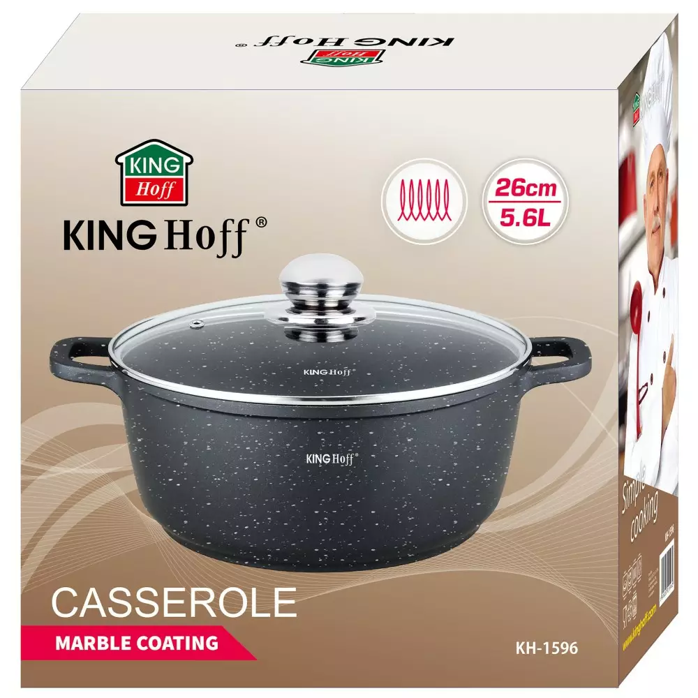 Oala cu capac cu invelis marmura negru 5.6 L 26 cm (KH-1596) [6]