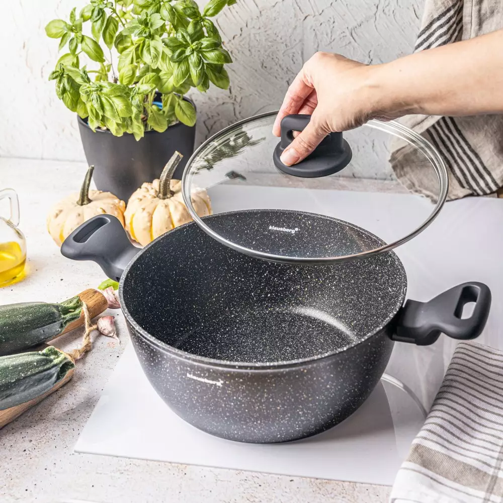 Oala cu capac cu invelis marmurat negru 3.79 L 24 cm (KB-7671) [4]