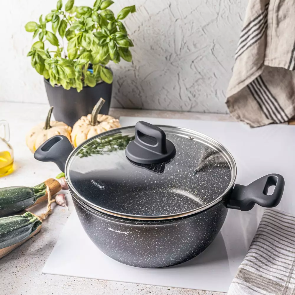 Oala cu capac cu invelis marmurat negru 3.79 L 24 cm (KB-7671) [3]