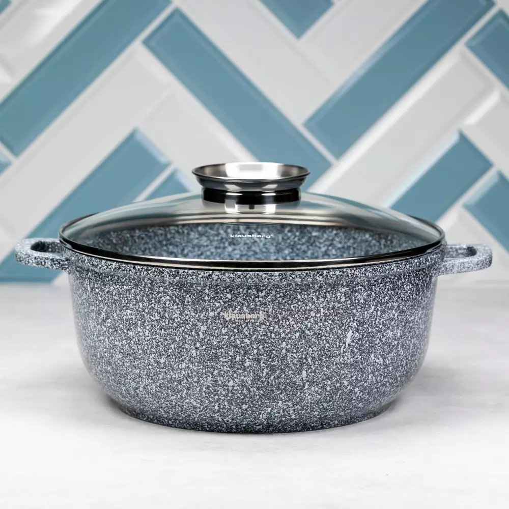 Oala cu capac din aluminiu gri marmor 2.3 L 20 cm (KB-7520) [2]