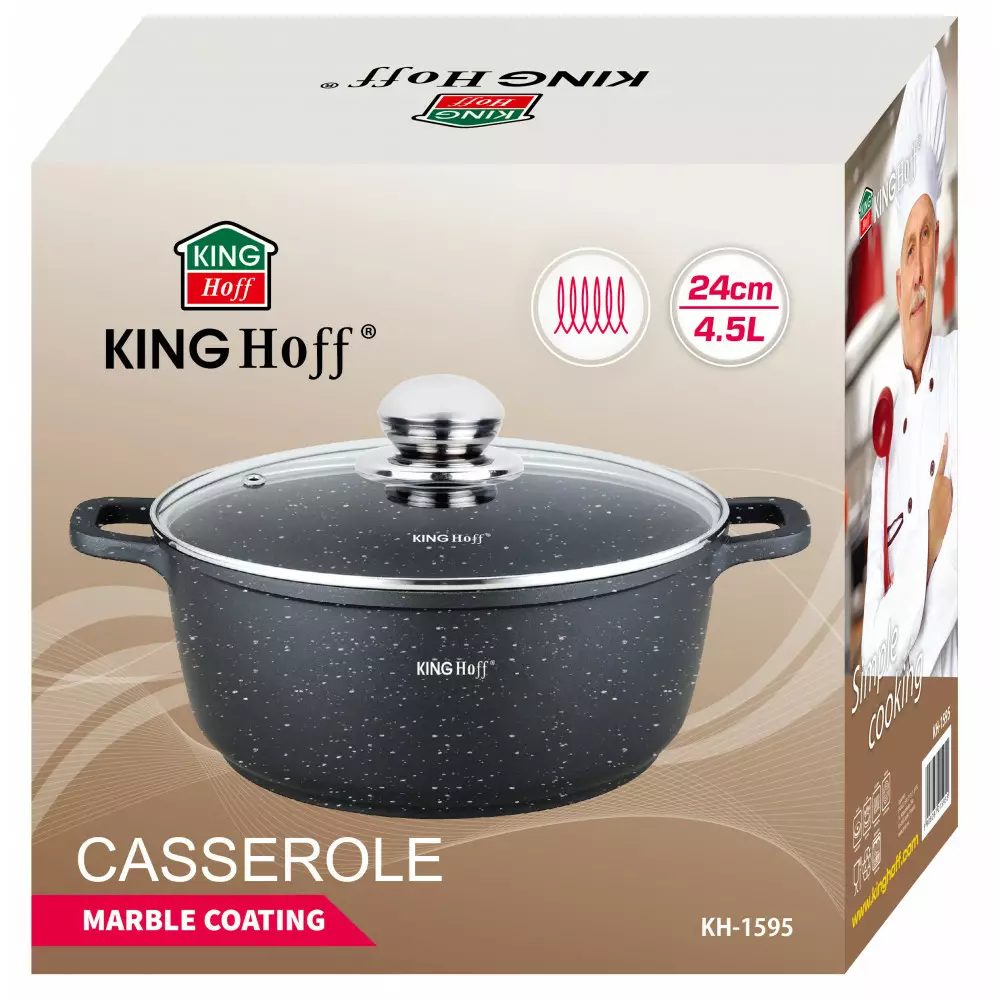 Oala cu capac din inox cu invelis marmura negru 4.5 L 24 cm (KH-1595) [4]