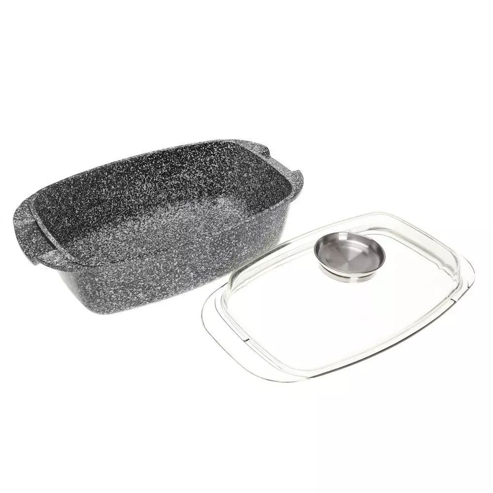 Oala de copt cu invelis din marmura neagra si capac de sticla 4.5 L (KB-7365) [2]
