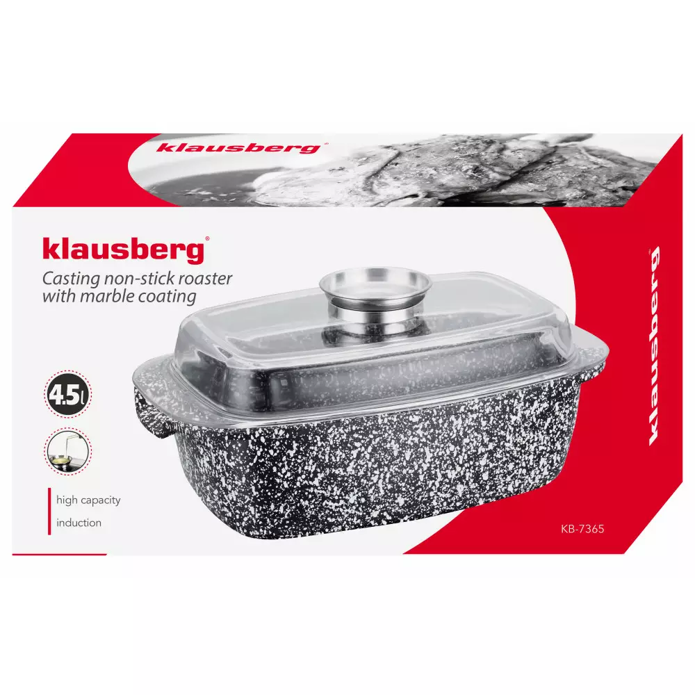 Oala de copt cu invelis din marmura neagra si capac de sticla 4.5 L (KB-7365) [4]