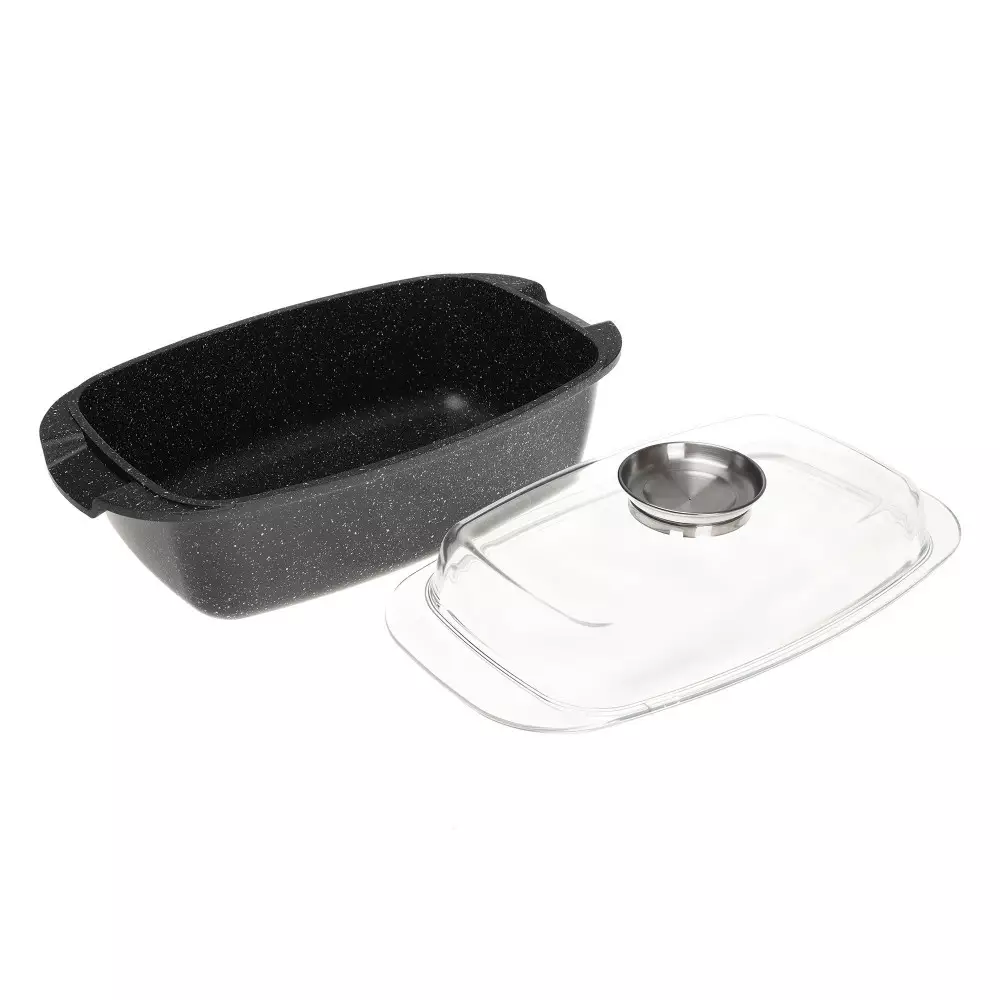 Oala de copt cu invelis marmura neagra si capac de sticla 5.5 L (KH-1608) [2]