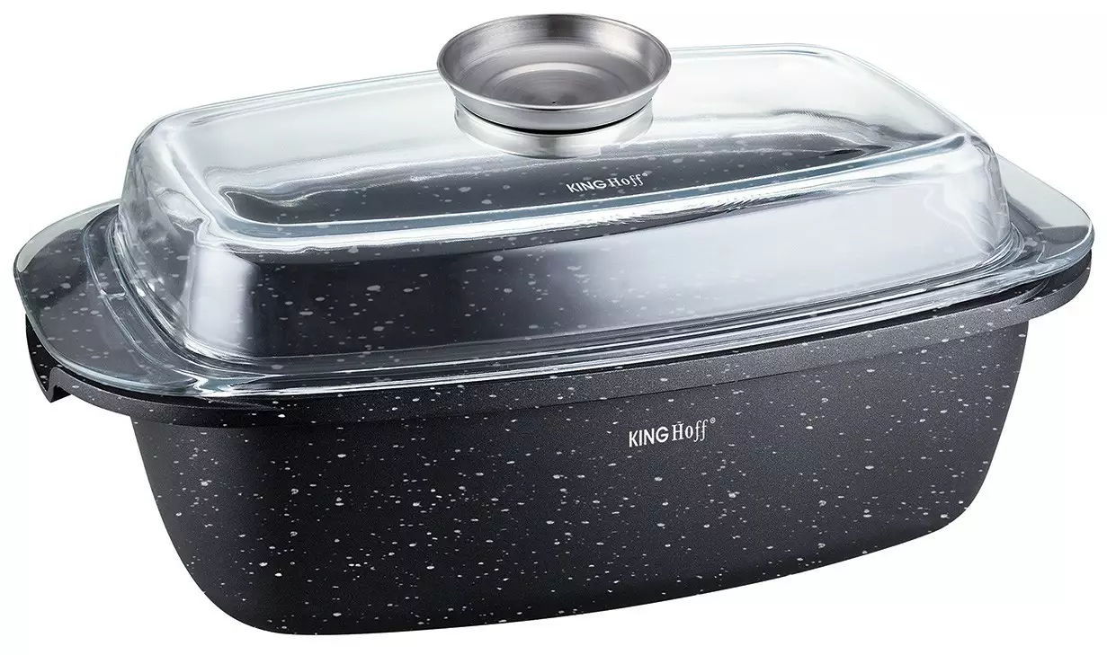 Oala de copt cu invelis marmura neagra si capac de sticla 5.5 L (KH-1608) [5]