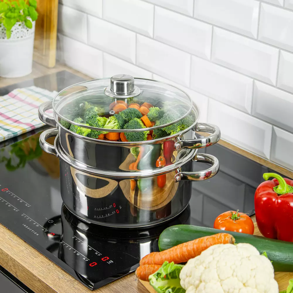 Oala de gatit la abur, set 3 piese, otel inoxidabil, diametru 18 cm, capacitate 2.5 l (KH-3315) [2]