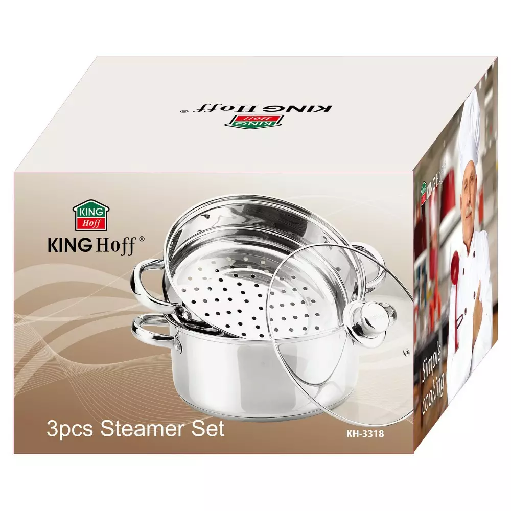Oala de gatit la abur, set 3 piese, otel inoxidabil, diametru 24 cm, capacitate 5 l (KH-3318) [3]
