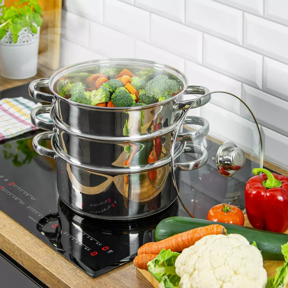 Oala de gatit la abur set 4 piese din otel 2.5 l 18 cm (KH-3316) [2]