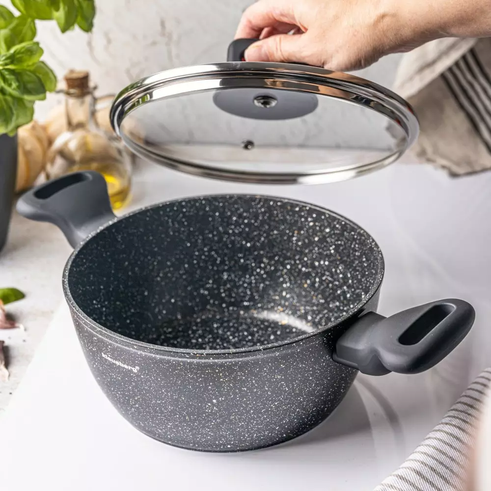 Oala de inox cu invelis marmura neagra 2.36 L 20 cm (KB-7670) [4]