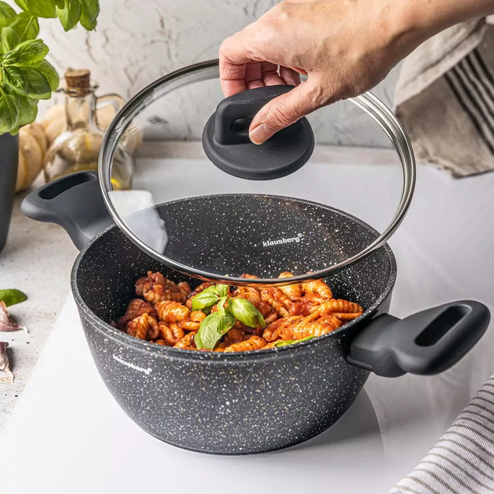 Oala de inox cu invelis marmura neagra 2.36 L 20 cm (KB-7670) [7]