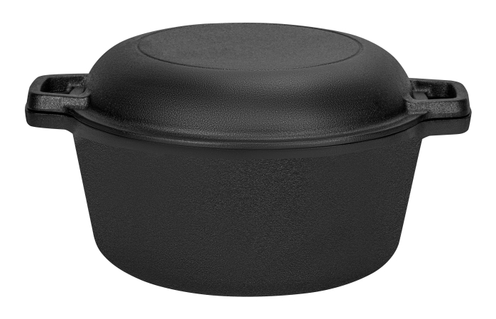 Oala din fonta 26 cm cu capac 2 in 1, tigaie reversibila pentru paine friptura si gatit la cuptor (KD4412) [7]
