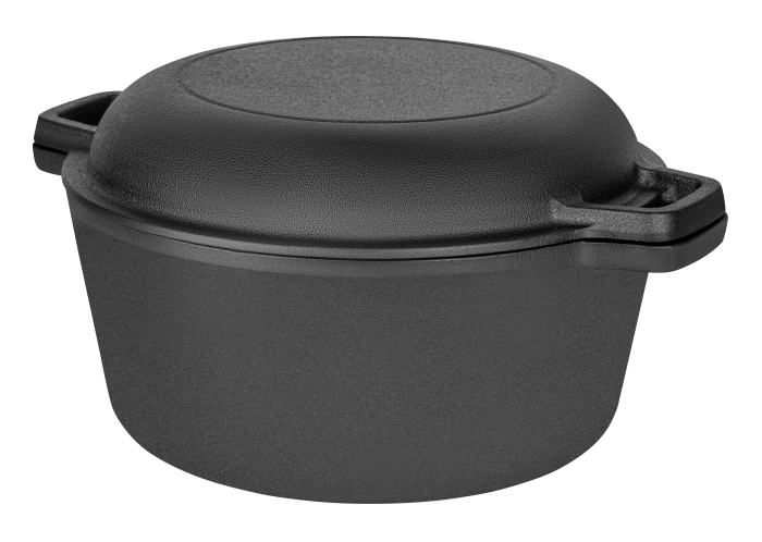 Oala din fonta 26 cm cu capac 2 in 1, tigaie reversibila pentru paine friptura si gatit la cuptor (KD4412) [9]