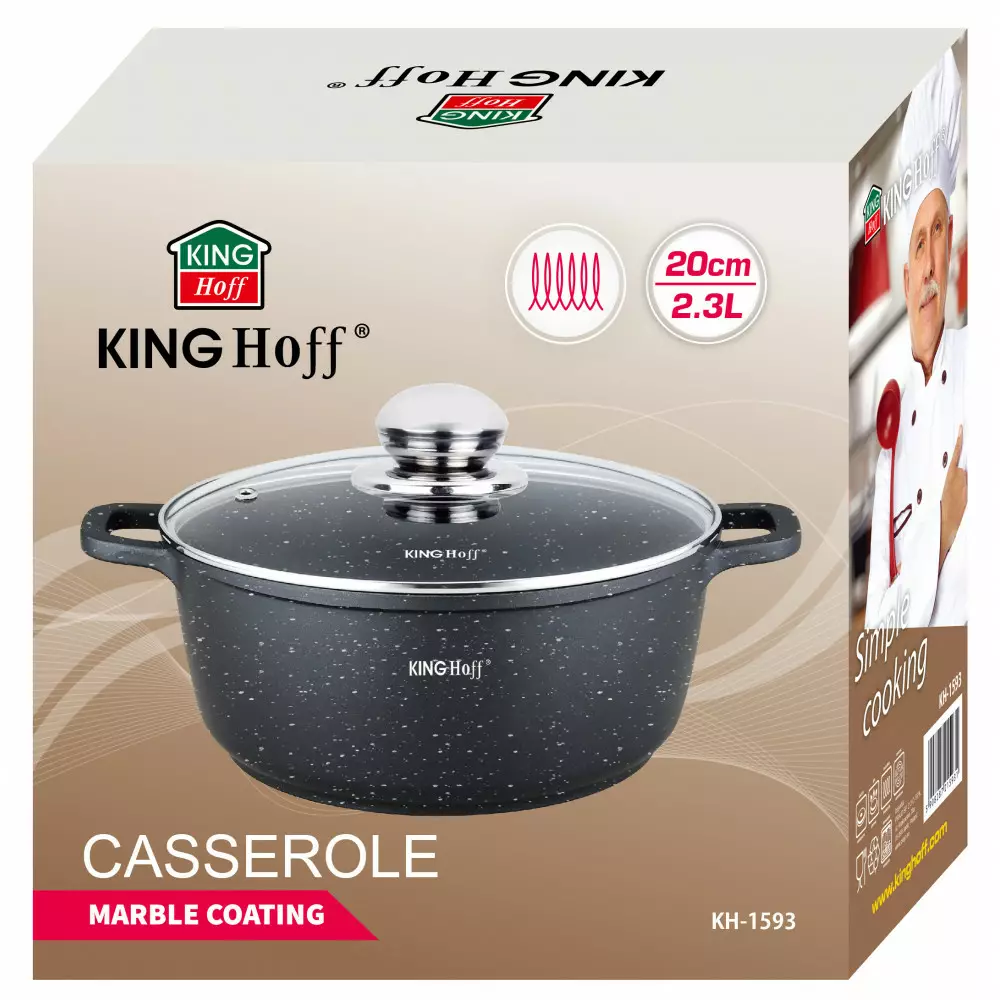 Oala cu capac din inox cu invelis marmura negru 2.3 L 20 cm (KH-1593) [5]