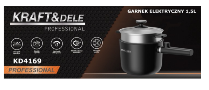 Oala electrica 1.5L 600W cu interior antiaderent si doua trepte de putere pentru gatit rapid (KD4169) [3]