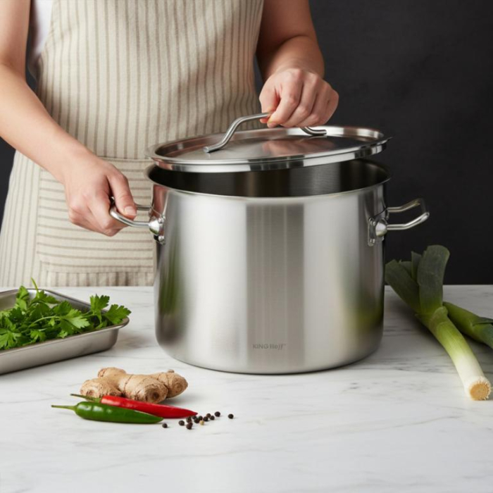 Oala inox 14L Ø30 cm cu capac metalic si baza inductie pentru uz casnic si profesional (KH-2022) [9]