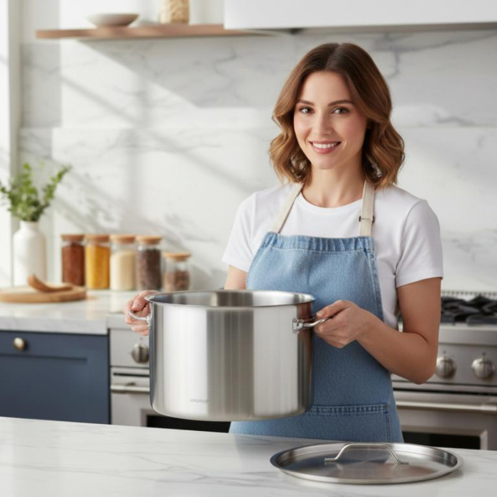 Oala inox 32L Ø40 cm cu capac metalic si baza inductie pentru uz profesional si casnic (KH-2026) [5]