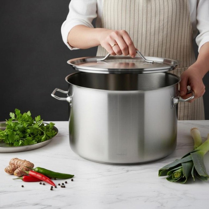 Oala inox 32L Ø40 cm cu capac metalic si baza inductie pentru uz profesional si casnic (KH-2026) [15]