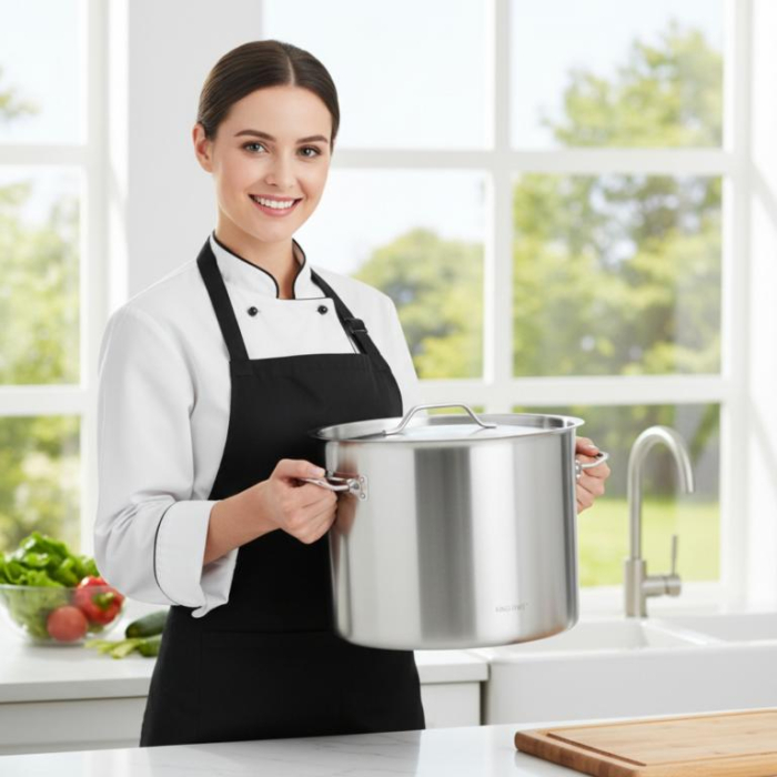 Oala inox 44L Ø45 cm cu capac metalic si baza inductie pentru uz profesional si catering (KH-2027) [6]