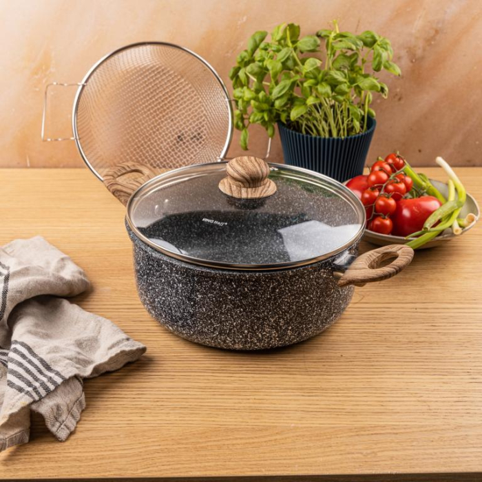 Oala pentru cartofi prajiti 24 cm 4 l cu invelis marmorat cos inox si capac (KH-1985) [17]