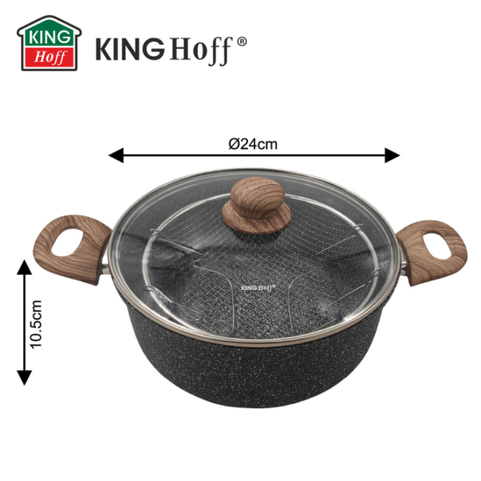 Oala pentru cartofi prajiti 24 cm 4 l cu invelis marmorat cos inox si capac (KH-1985) [2]