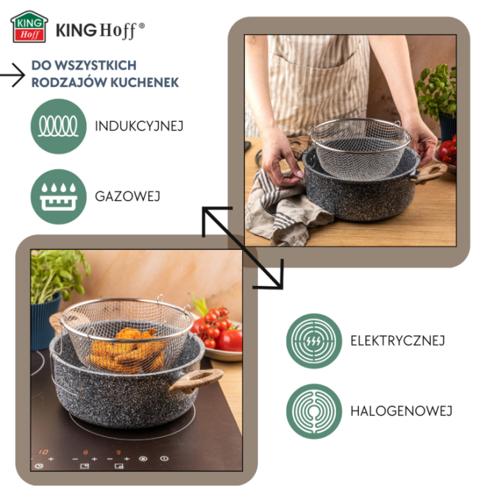 Oala pentru cartofi prajiti 24 cm 4 l cu invelis marmorat cos inox si capac (KH-1985) [18]