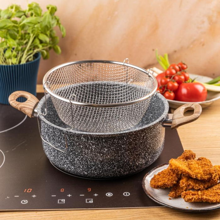 Oala pentru cartofi prajiti 24 cm 4 l cu invelis marmorat cos inox si capac (KH-1985) [11]