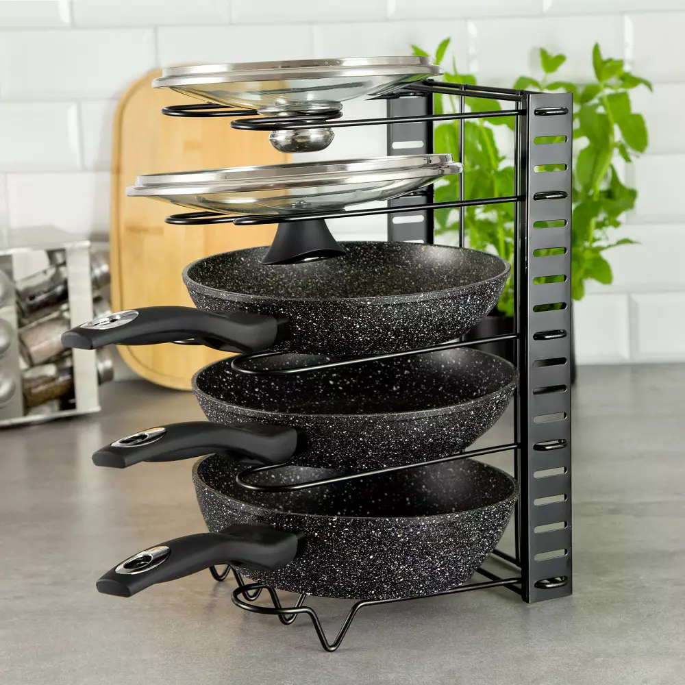 Organizator pentru capace tigai si oale negru cu rafturi reglabile (KH-1639) [5]