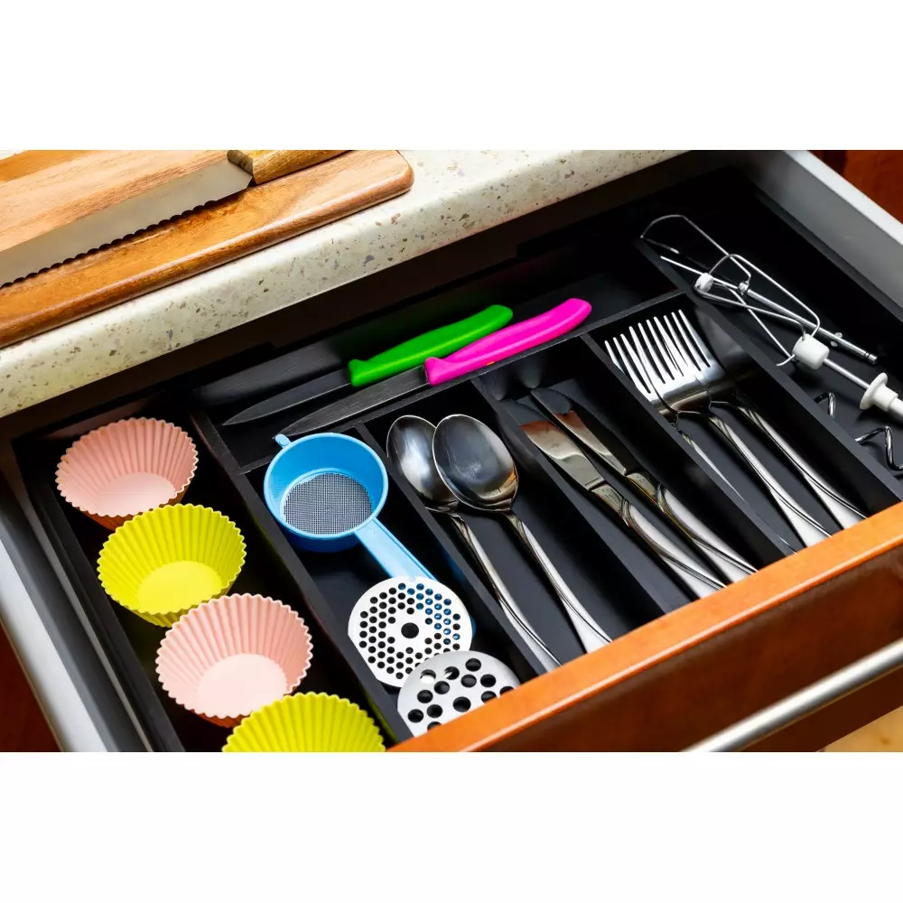 Organizator sertar din lemn bambus extensibil negru (KH-1745) [7]