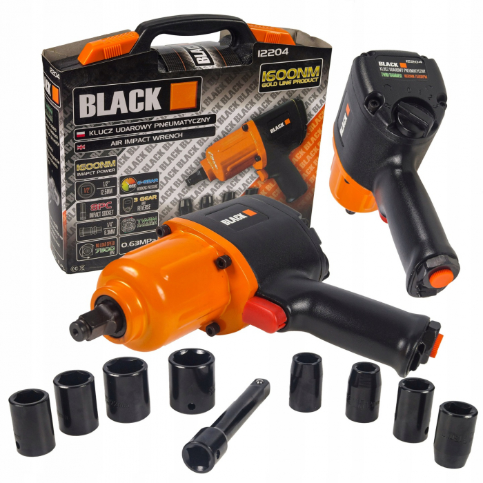 Pachet cric pneumatic 3.5T cu inaltator 15-50cm + pistol impact 1600Nm + chei impact 12-24mm si prelungitor (MP0500N-OR+12204) [4]