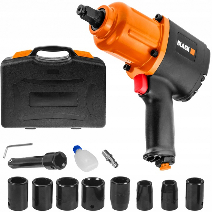 Pachet cric pneumatic 3.5T cu inaltator 15-50cm + pistol impact 1600Nm + chei impact 12-24mm si prelungitor (MP0500N-OR+12204) [10]