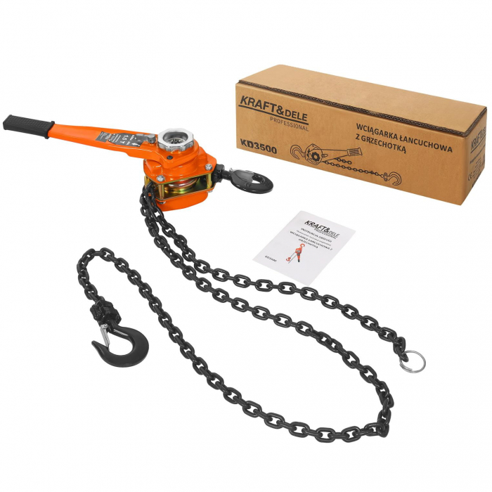 Palan troliu macara scripete manual 1500kg 1.5T cu parghie si lant 3m 8mm (KD3500) [8]