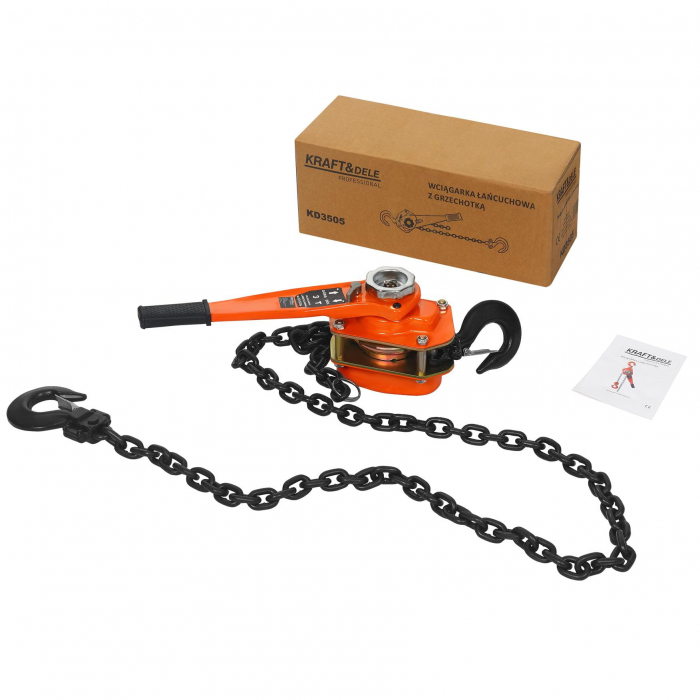 Palan troliu macara scripete manual 3000kg 3T cu parghie si lant 3m 10mm (KD3505) [6]