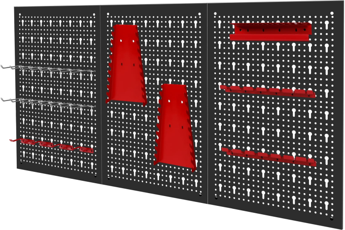 Panou metalic organizator scule 120x60 cm, perforat, montare perete, cu suporturi si carlige (KD11895) [12]