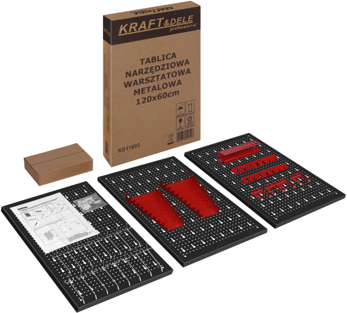 Panou metalic organizator scule 120x60 cm, perforat, montare perete, cu suporturi si carlige (KD11895) [4]