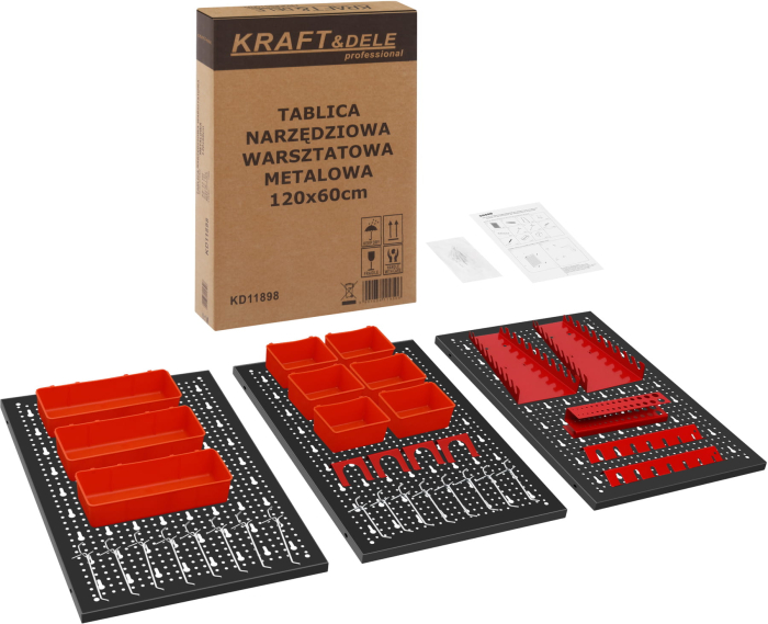 Panou metalic scule 120x60 cm, 3 segmente, perforat, cu carlige si recipiente (KD11898) [2]