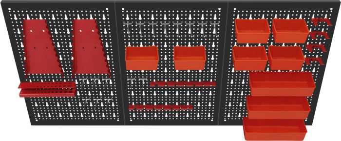 Panou metalic scule 120x60 cm, 3 segmente, perforat, cu carlige si recipiente (KD11898) [24]