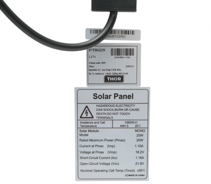 Panou solar 20W fotovoltaic monocristalin 400x300x17mm DISLE74 (87TH422N) [3]
