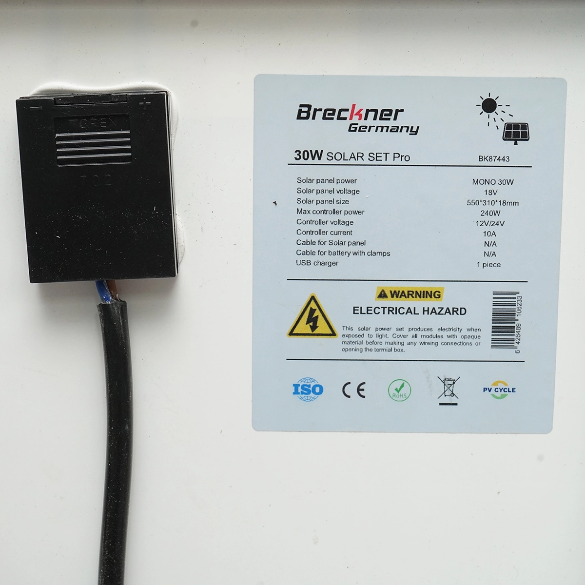 Panou solar 30W fotovoltaic monocristalin 550x330x18mm cu regulator 12-24V/10Ah, 2x USB si cablu 2m pentru baterie Breckner Germany DISBZ93 (BK87443) [5]