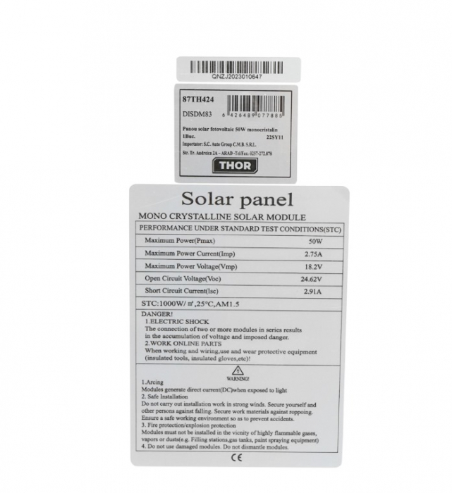 Panou solar 50W fotovoltaic policristalin cu cablu de conectare (87TH424) [2]