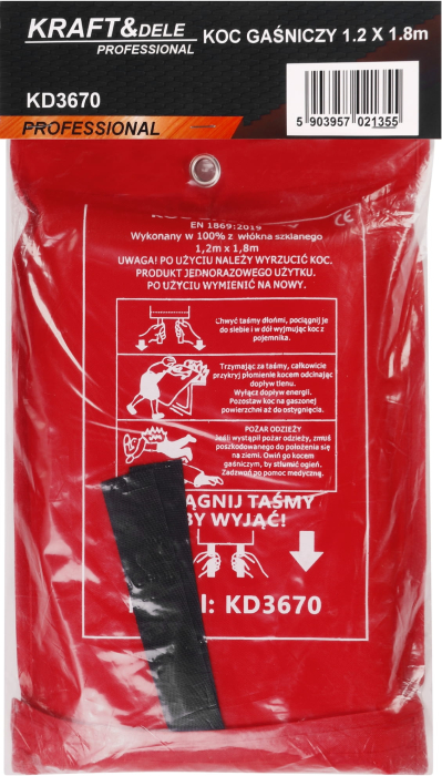 Patura antifoc din fibra de sticla 1.2x1.8 m pentru stingere incendii si protectie (KD3670) [2]