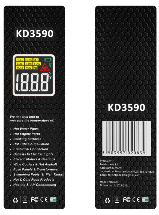 Pirometru digital cu laser, -50°C pana la 600°C, termometru fara contact (KD3590) [12]