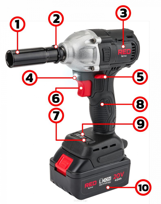 Pistol cheie cu impact 380Nm masina insurubat 2 baterii 20V 4Ah acumulator (RTAKU0026) [9]