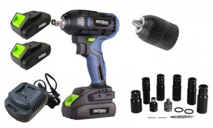 Pistol cheie cu impact 750Nm masina insurubat 2 baterii 21V 3Ah adaptor filetare chei tubulare acumulator (KD3408) [1]