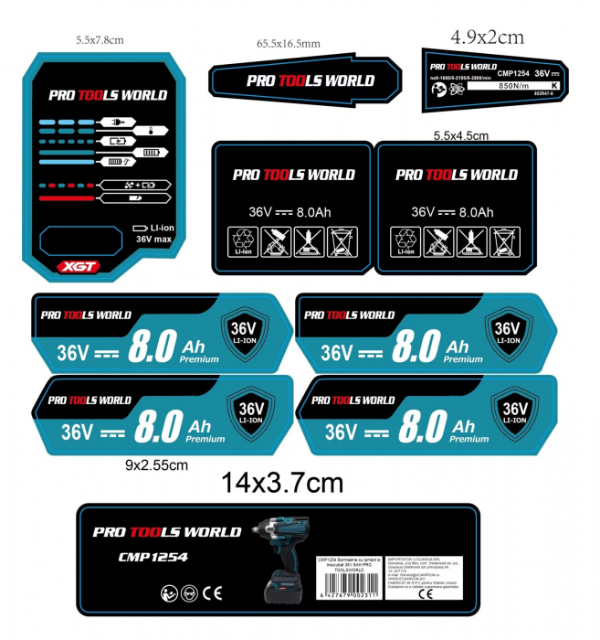 Pistol Cheie impact 330Nm 1 2 cu 2 acumulatori baterii 36V 8ah + lanterna cap insurubat desfacut (CMP1254) [3]