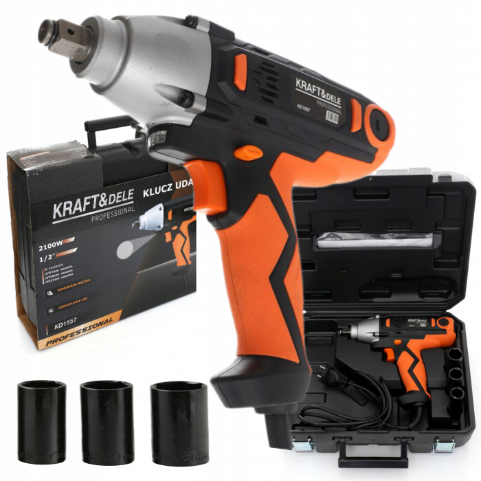 Pistol cheie masina cu impact electric 2100W 800Nm, insurubat desfacut + chei 17,19,21mm (KD1557) [1]
