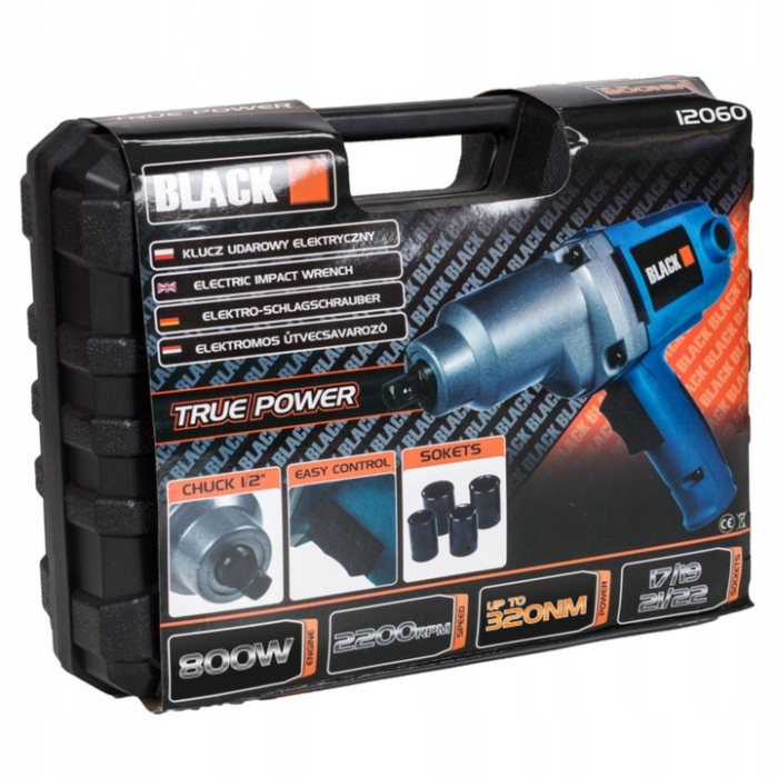 Pistol cheie masina cu impact electric 800Nm, insurubat desfacut + chei 17,19,21,22mm (12060) [3]