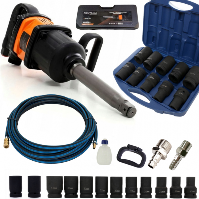 Pistol cheie pneumatica impact 5500Nm 1tol + mufa rapida + furtun profesioanl camioane + Set chei tubulare impact 10 piese 17-41mm intarite (KD5781+TA1250+F-15m-13mm+MR-T-12) [1]